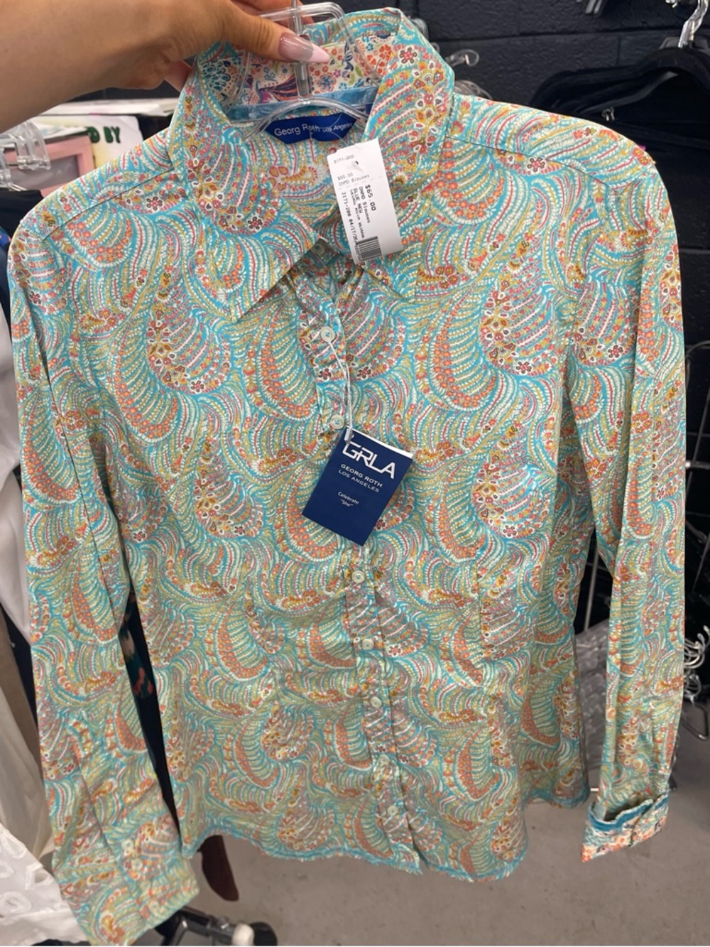 Georg Roth Mint Multi Paisley Button-Front Blouse